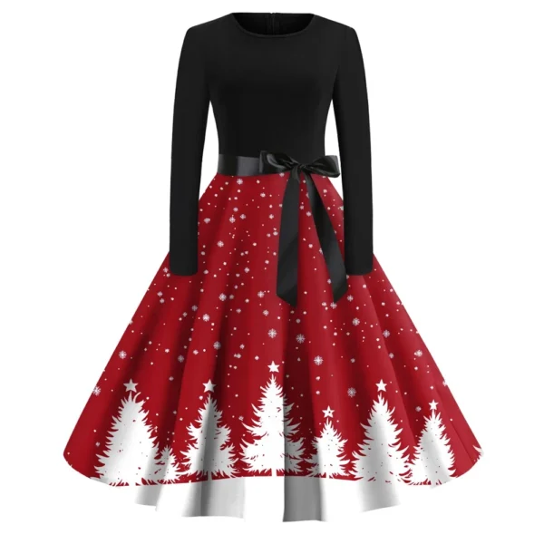 Women's Casual And Fashionable Round Neck Printed Vintage Dress - Image 38