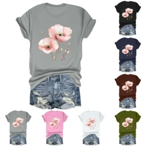 Women's Daily Printed Fashion Round Neck Loose Short Sleeved Casual T-Shirt