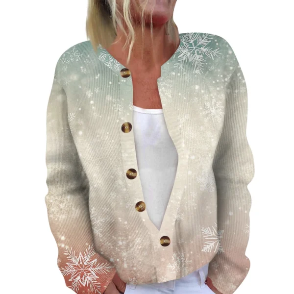 Women's Fashion Long Sleeve Christmas Snowman Snowflake Print Jacket Cardigan - Image 20