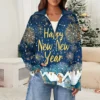 Women's Casual Half Zipper Lapel Christmas Printed Pullover Top Side Slit - Image 22