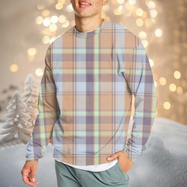 Men's Casual Fashion Comfortable Plaid Round Neck Pullover Sweatshirt Sweatshirt - Image 26