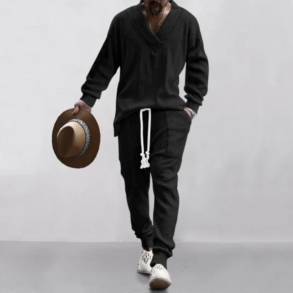 Men's casual trousers V-neck jacquard knit suit - Image 24