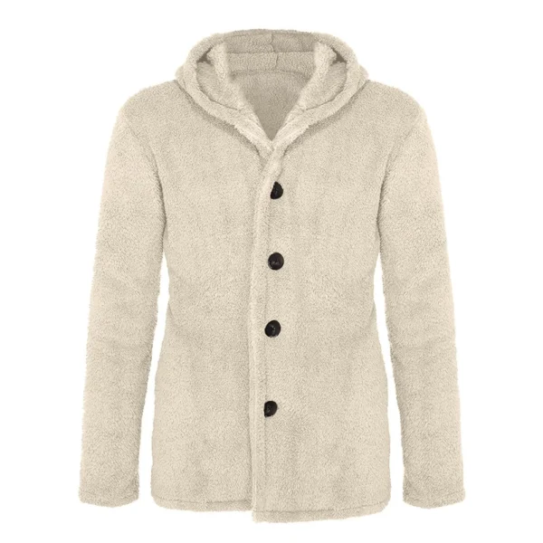 Fall And Winter Men's Solid Color Hooded Fleece Coat Fleece Fashion Trend - Image 6