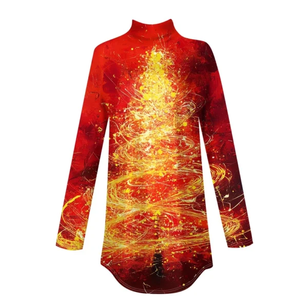 Women's Casual Pullover High Neck Christmas Long Sleeve Printed Fashion T-Shirt - Image 10