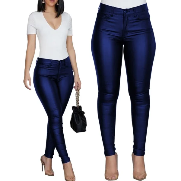 Solid color PU leather pants casual women's trousers - Image 7