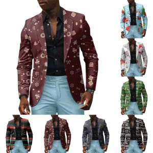 Unisex Winter Christmas Prints Suit Jackets Unisex Casual Fashion Button Jackets