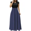 Women's Fashion Casual Loose Printed Round Neck Short Sleeve Long Dresses - Image 38