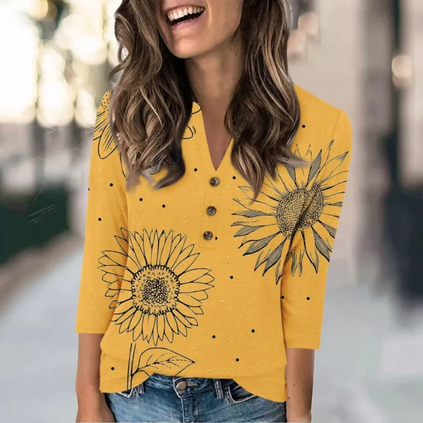 Women's Fashion Casual Loose 3/4 Sleeve Printed Round Neck Top - Image 25