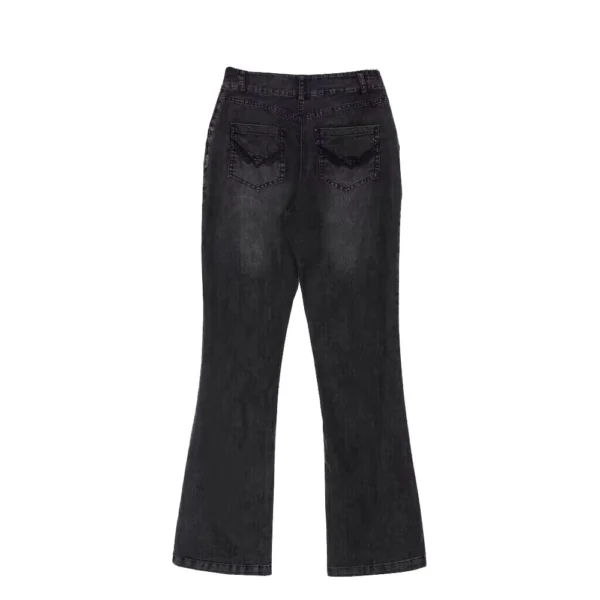 Women's Solid Color Patchwork Denim Low Waisted Cracked Horn Pants - Image 10