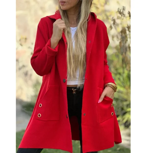 Women's Loose Casual Solid Color Single Breasted Hooded Jacket Woolen Coat Coat - Image 25