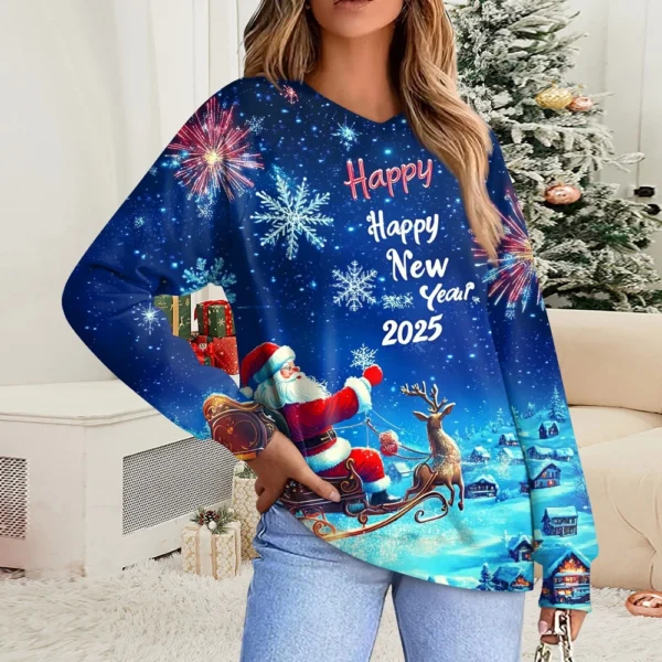 Women's Casual Fashion Comfortable Raglan Sleeve V-Neck Christmas Print - Image 25