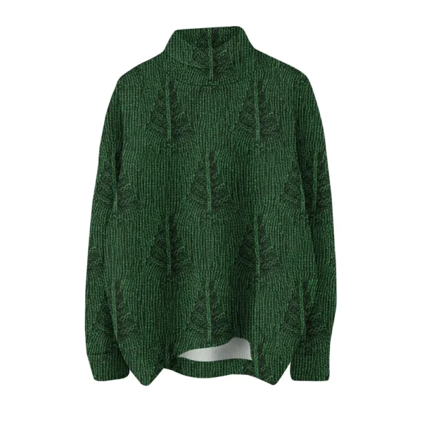 Women's Crew-neck Casual Long-sleeved Striped Printed Turtleneck Knitted Top - Image 11