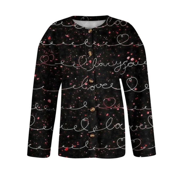 Women's Fashion Printed Valentine's Day Long Sleeved Knitted Cardigan Button - Image 9