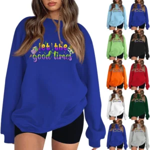 Women's Casual Fashion Carnival Print Long Sleeve O-Neck Sweatshirts Pullover