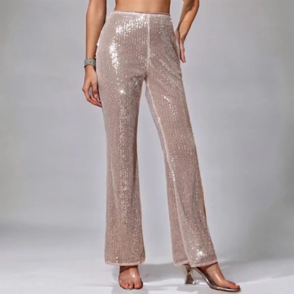 Women's Fashion Casual High Waist Thin Trousers Solid Colour Sequin Wide Leg - Image 4