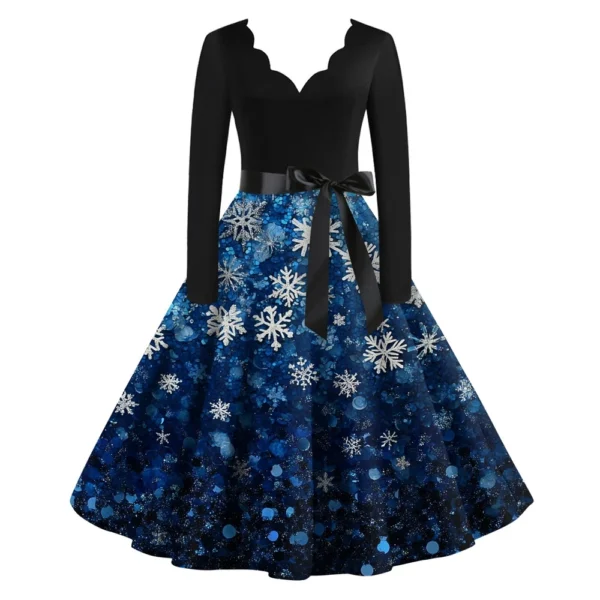 Women's Casual V-Neck Christmas Printed Fashion Long Sleeve Slim Dresses - Image 19