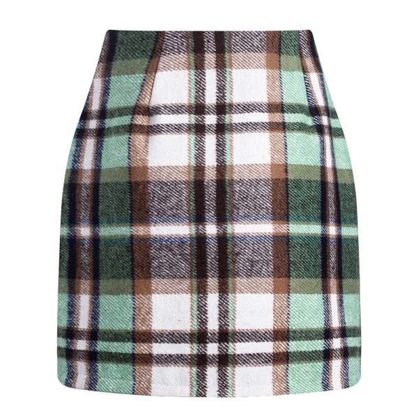 2024 Women's high-waisted plaid skirt tight pencil wool mini skirt - Image 20