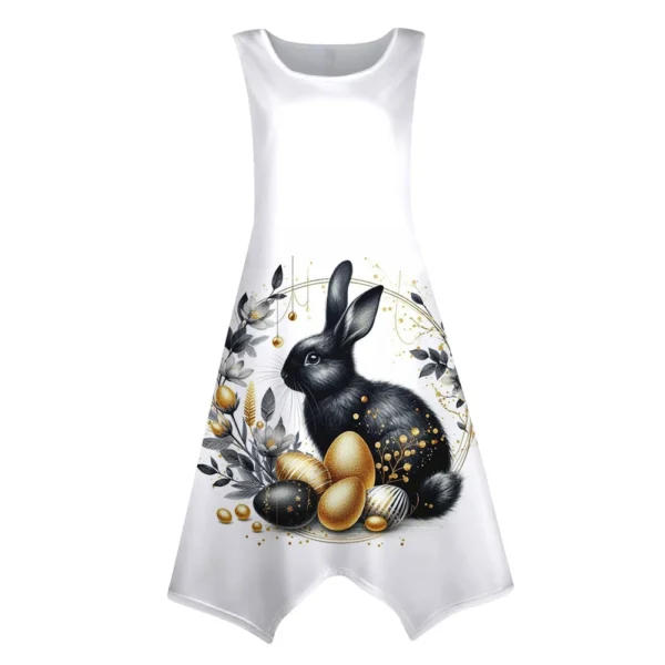 Women's Casual Fashion Round Neck Sleeveless Print Irregular Hem Midi Dress - Image 9