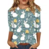 Women's Printed Tops Plus Size Casual Easter Basic Fashion 3/4 Sleeve Pullover - Image 20
