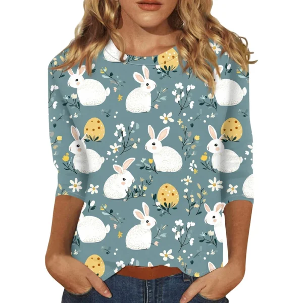 Women's Printed Tops Plus Size Casual Easter Basic Fashion 3/4 Sleeve Pullover - Image 20