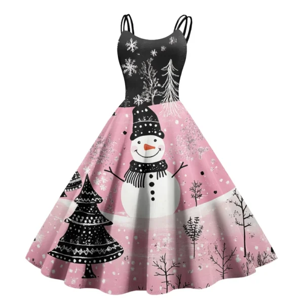 Women's Casual Fashion Christmas Print Sexy Off Shoulder Punk Retro Dress Retro - Image 17