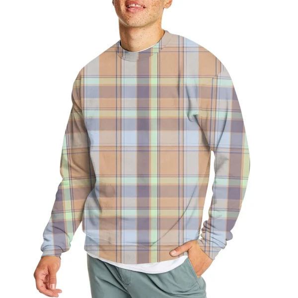 Men's Casual Fashion Comfortable Plaid Round Neck Pullover Sweatshirt Sweatshirt - Image 27