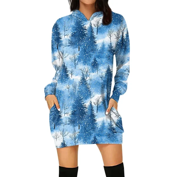 Ladies' Loose Casual Pocket Long Sleeved Hoodie Christmas Printed Sweatshirt - Image 29