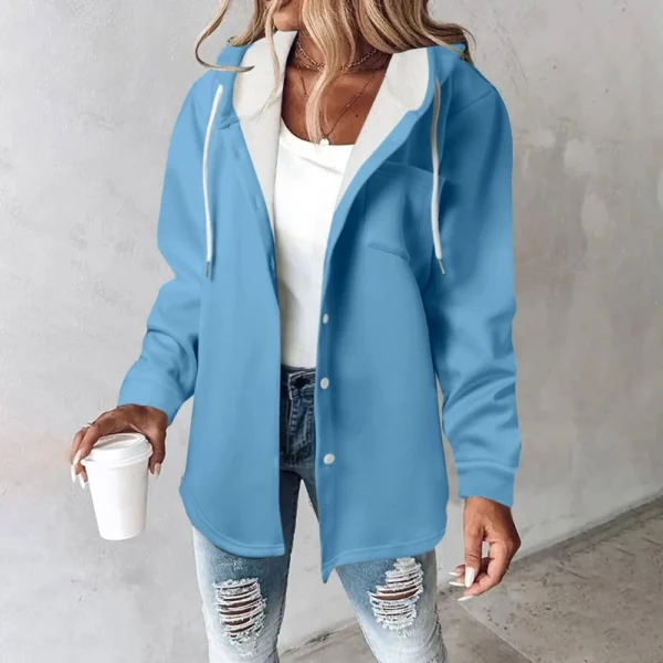 Fleece Hoodies For Women Warm Print Sweatshirt Button Lined Drawstring Hooded - Image 22