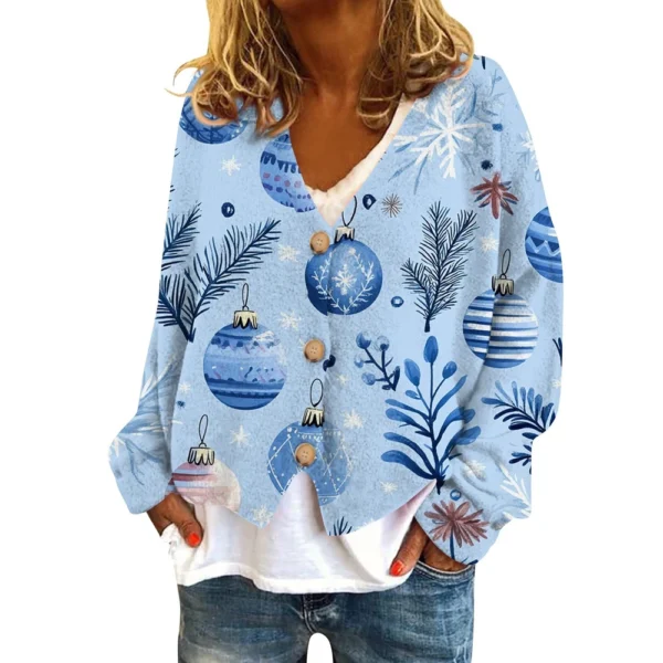 Women's Fashion Short Coat Casual Long Sleeve Printed Single Breasted Plush Top - Image 6