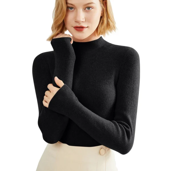 2024 Women's Sweaters Half Turtleneck Thin Long Sleeve Causal Pullover Sweater - Image 8