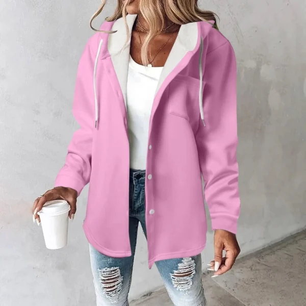 Fleece Hoodies For Women Warm Print Sweatshirt Button Lined Drawstring Hooded - Image 43