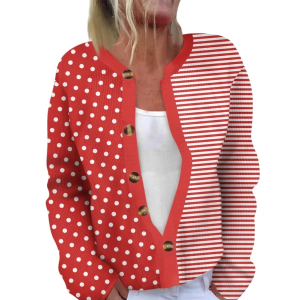 Women's Fashion Long Sleeve  Carnival Color Stripes Print Jacket Cardigan - Image 23
