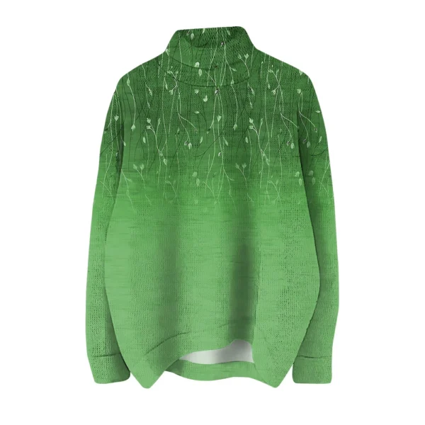 Women's Crew-neck Casual Long-sleeved Striped Printed Turtleneck Knitted Top - Image 12