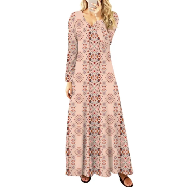 Women's Casual Fashion Long Sleeve Graphic Printed Vintage Long Dresses Fall - Image 9