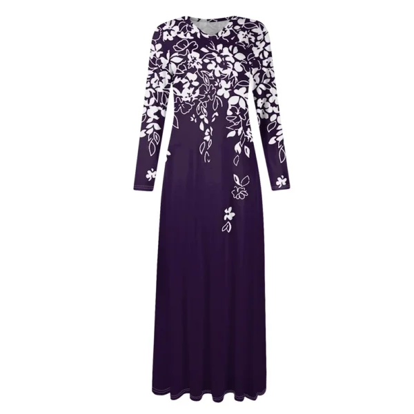 Women's Casual Fashion Long Sleeve Graphic Printed Vintage Long Dresses Fall - Image 12