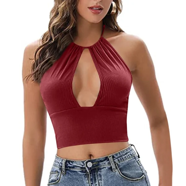 Women's Solid Color Top Sleeveless Top With Chest Pad - Image 34