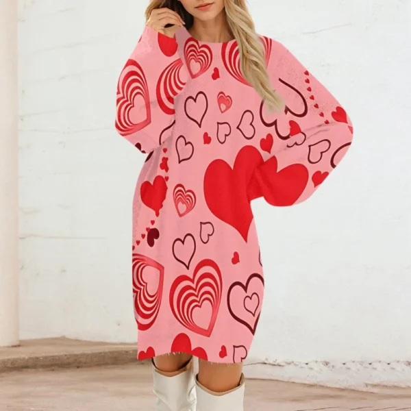 Women's Round Neck Casual Long Sleeve Valentine's Day Plush Gradient Plaid - Image 25