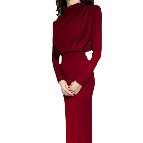 Fashion waist solid color long-sleeved dress - Image 5