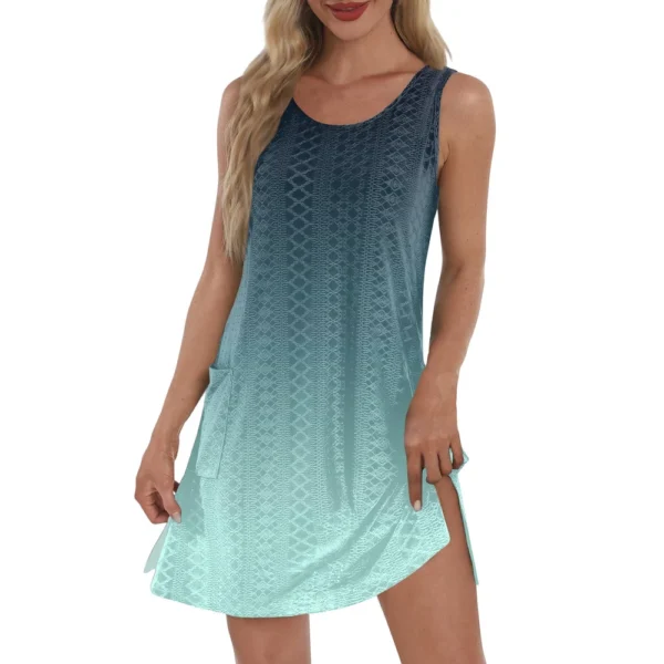 Women's Casual Sundress With Pockets Summer Boho Beach Dress T-Shirts Dress V - Image 29