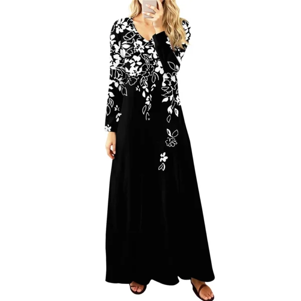 Women's Casual Fashion Long Sleeve Graphic Printed Vintage Long Dresses Fall - Image 14