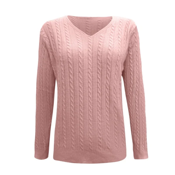 Women's Cable Knit V Neck Sweater Lightweight Soft Pullover Sweaters - Image 3