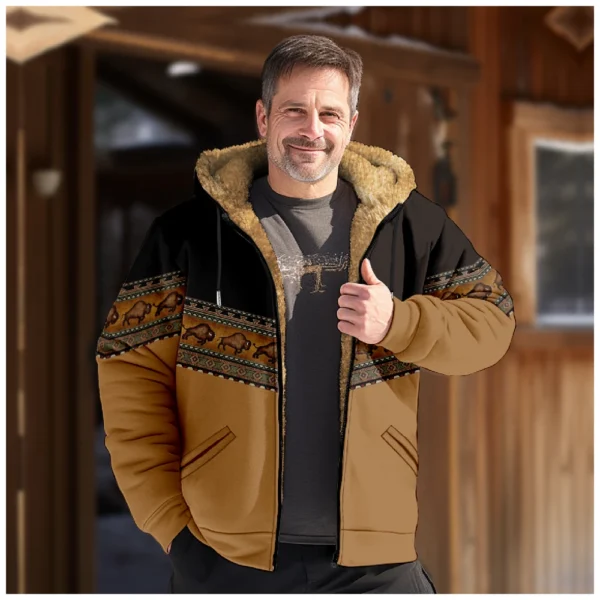 Men's Winter Print Jacket Men's Casual Trend Zipper Hooded Jacket - Image 22