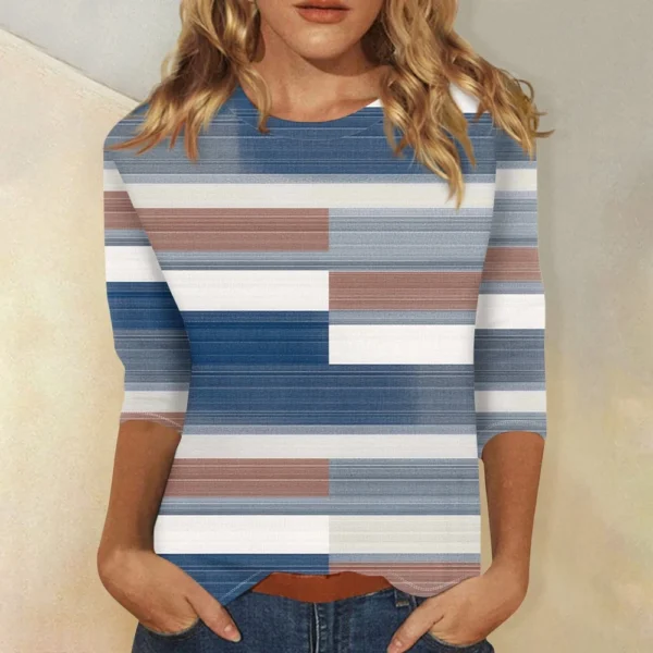 3/4 Sleeve Tops For Women T-Shirt Casual  Print Tops T Shirt Round Neck - Image 34