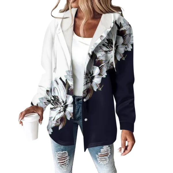Hoodies For Women Winter Warm Sweatshirt Button Drawstring Hooded Print Jacket - Image 8