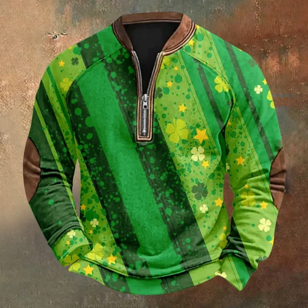 Men's St. Patrick's Day Vintage Casual Zip Sweatshirt Outdoor Casual Top - Image 28