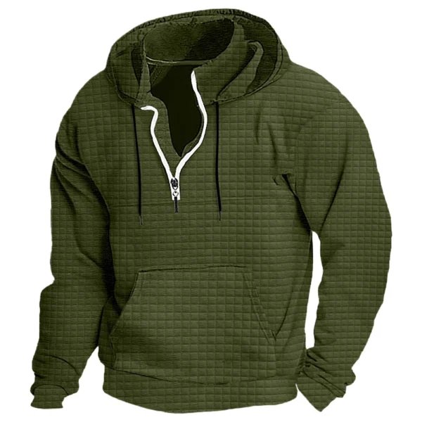 Men's Fashion Checkered Stand-up Collar Zipper Hooded Sweatshirt - Image 13