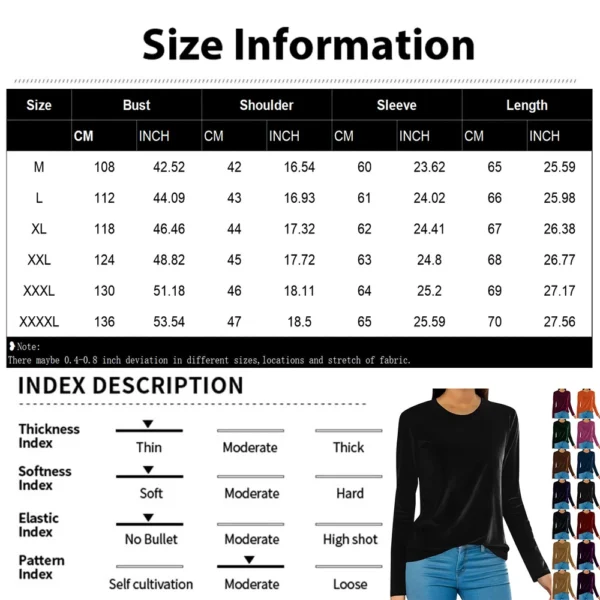 Women's Fashion Golden Velvet Solid Colour Round Neck Long Sleeve T-Shirt Top - Image 2