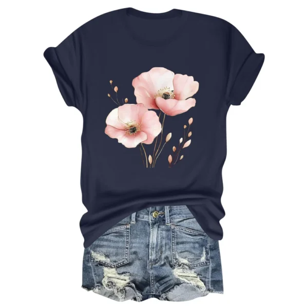 Women's Daily Printed Fashion Round Neck Loose Short Sleeved Casual T-Shirt - Image 22