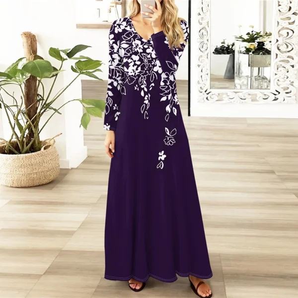 Women's Casual Fashion Long Sleeve Graphic Printed Vintage Long Dresses Fall - Image 28