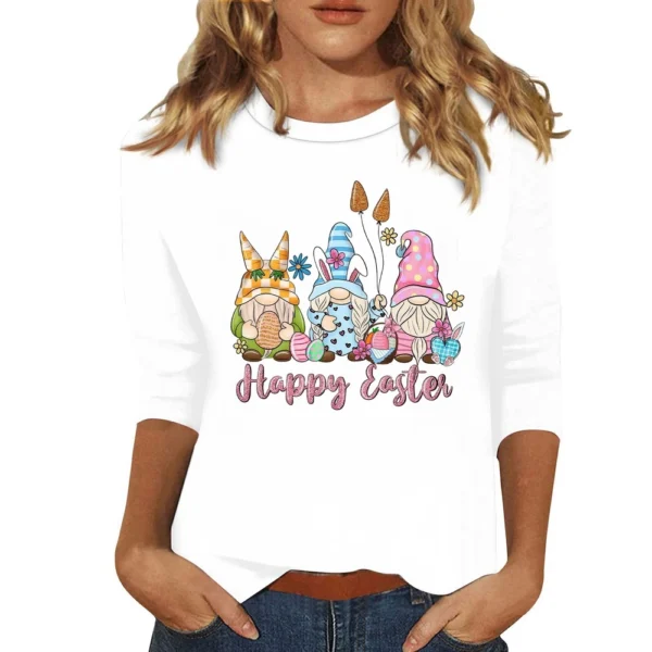 Women's Fashion Easter Casual 3/4 Sleeve Printed Basic Tops Plus Size Pullover - Image 47